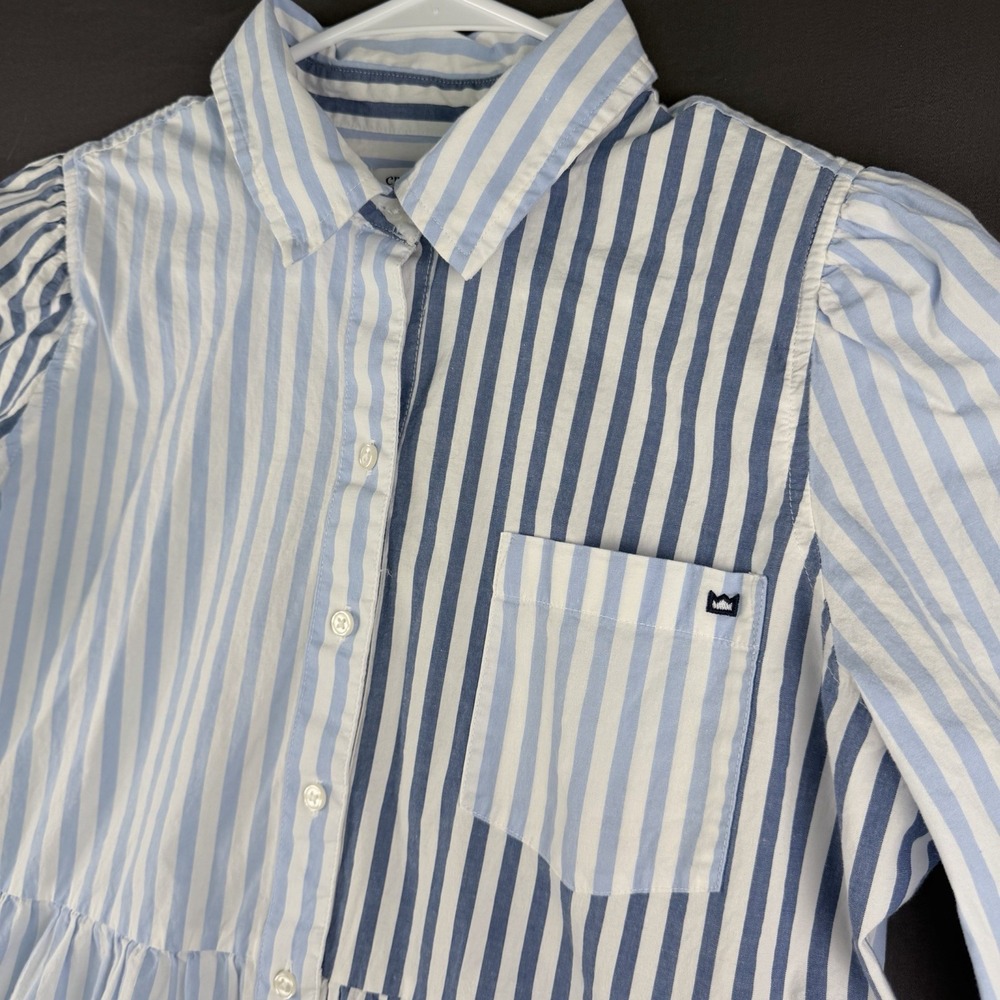 Crown & Ivy Shirt Dress Blue White Striped Button Collared Long Sleeve Cotton M - Picture 2 of 12